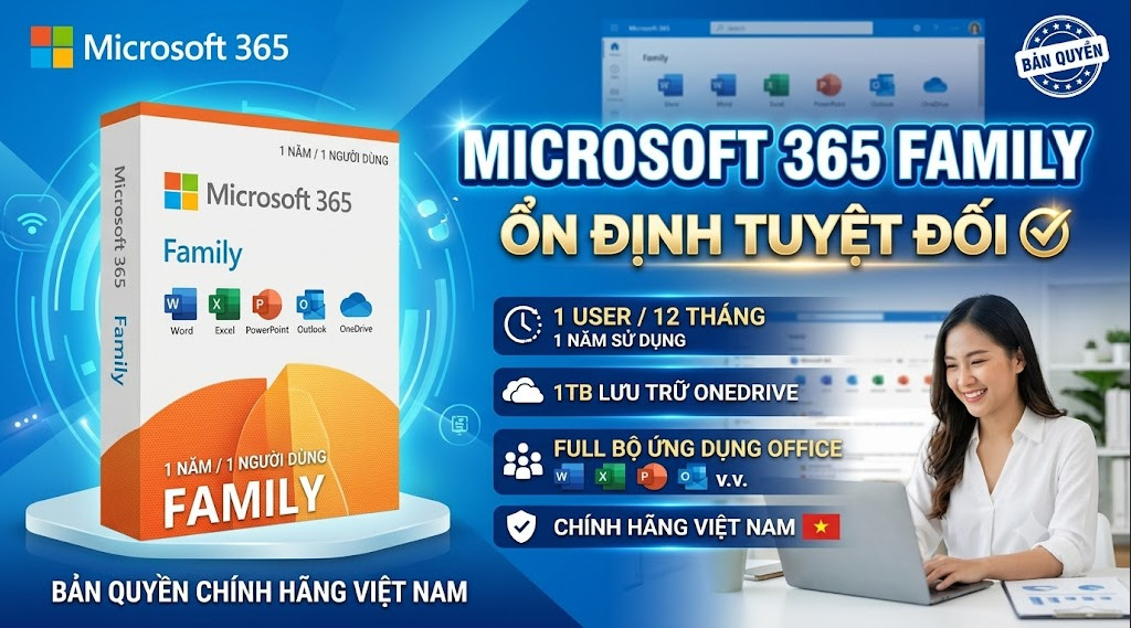 Bản quyền Microsoft Office 365, chính chủ dùng 12 tháng, ổn định 100% tại Việt Nam