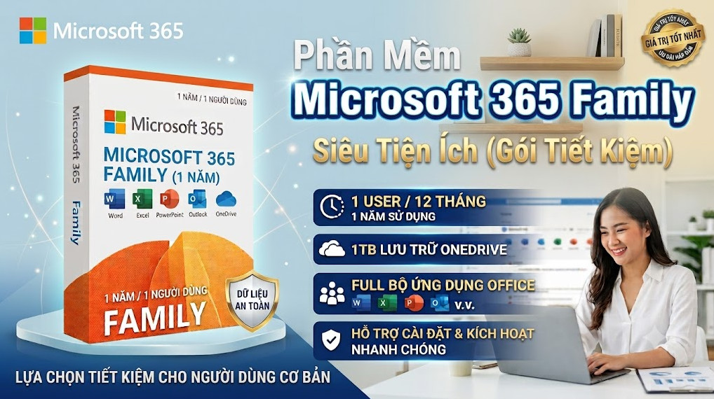 Bản quyền Microsoft Office 365, Siêu Tiện Ích, Tiết Kiệm, dùng 12 tháng